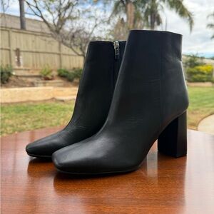 Marc Fisher Nebula Sleek Leather Black Ankle Booties